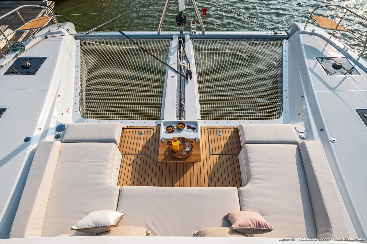 Deck of ESPERANCE, a Lagoon 55 catamaran at Nea Peramos, Greece