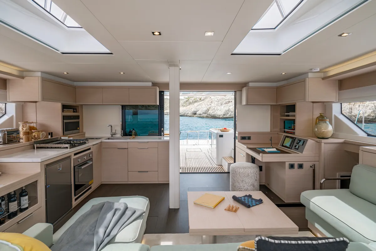 Salon of ESPERANCE, a Lagoon 55 catamaran at Nea Peramos, Greece