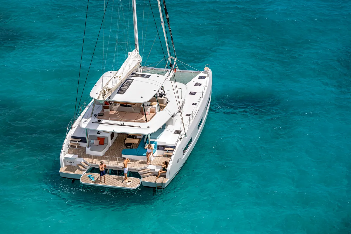 Exterior view of ESPERANCE, a Lagoon 55 catamaran at Nea Peramos, Greece