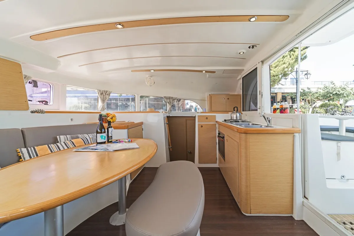 Galley of Golf Charlie, a Lagoon 380 catamaran at Kavala, Greece