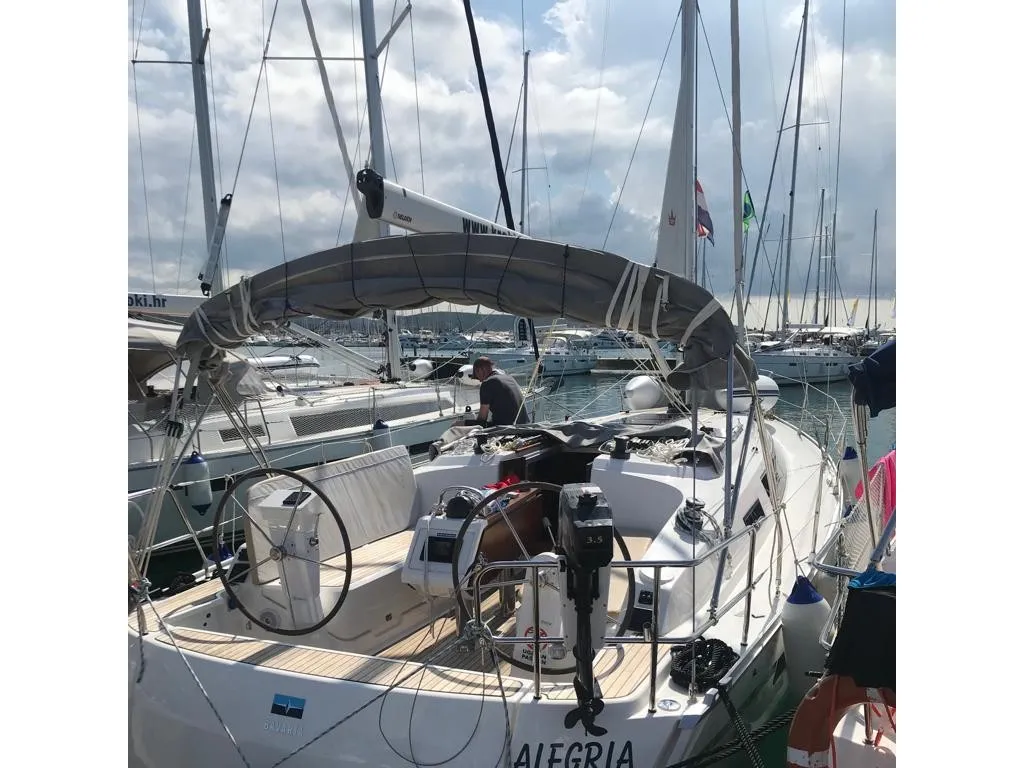 Exterior view of Alegria, a Bavaria Cruiser 37 sailboat at Sukošan, Croatia