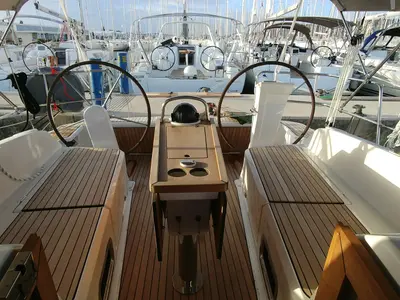 Cockpit of Alegria, a Bavaria Cruiser 37 sailboat at Sukošan, Croatia