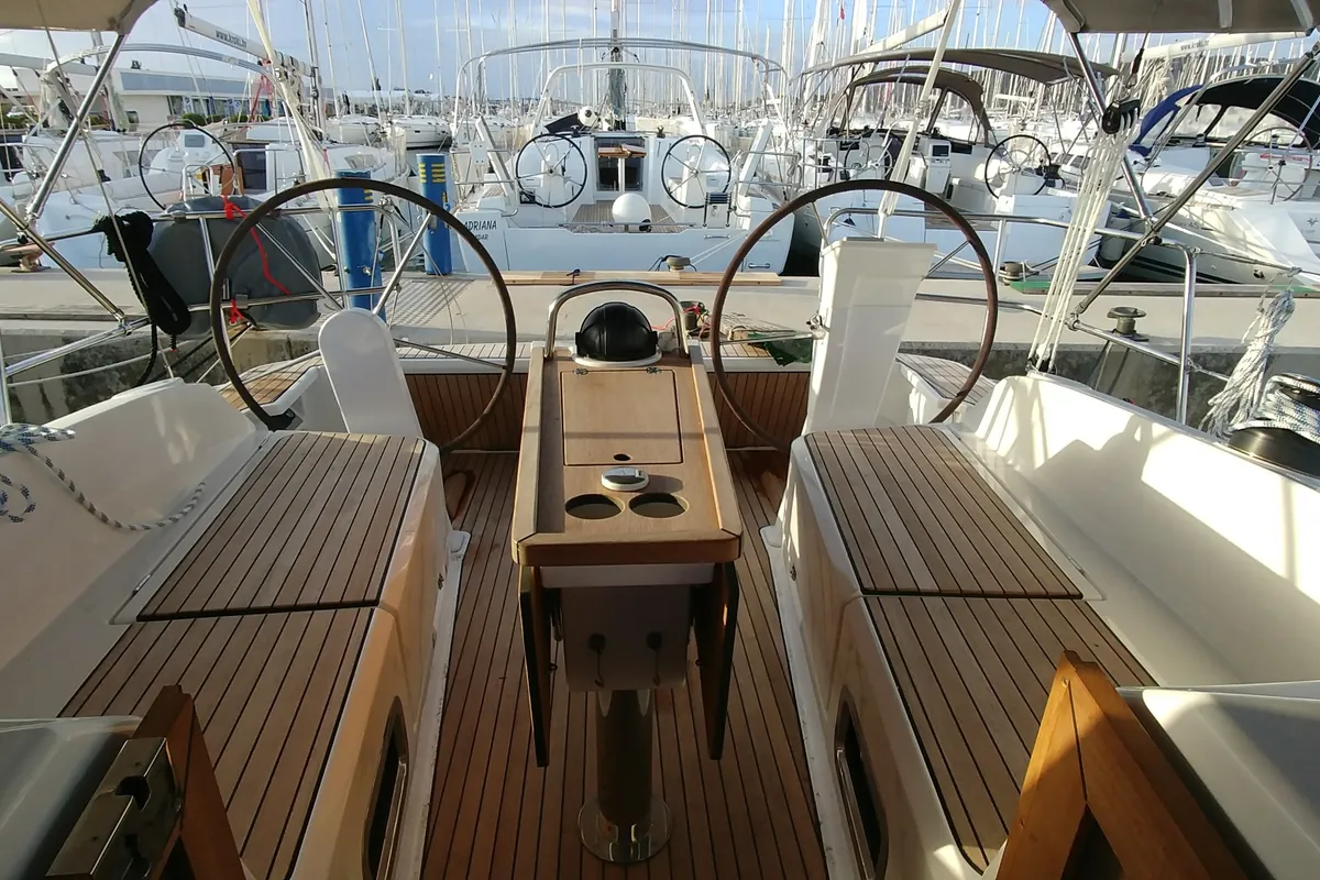 Cockpit of Alegria, a Bavaria Cruiser 37 sailboat at Sukošan, Croatia