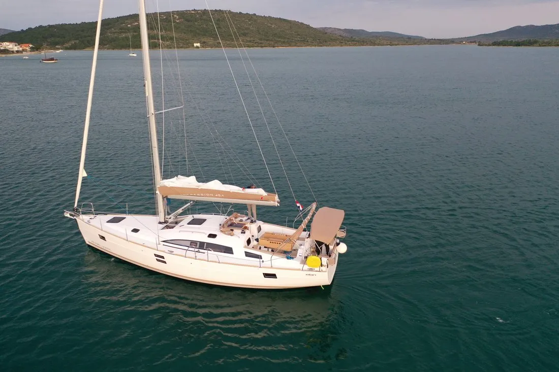 Exterior view of Vikki, a Elan Impression 45.1 sailboat at Pirovac, Croatia