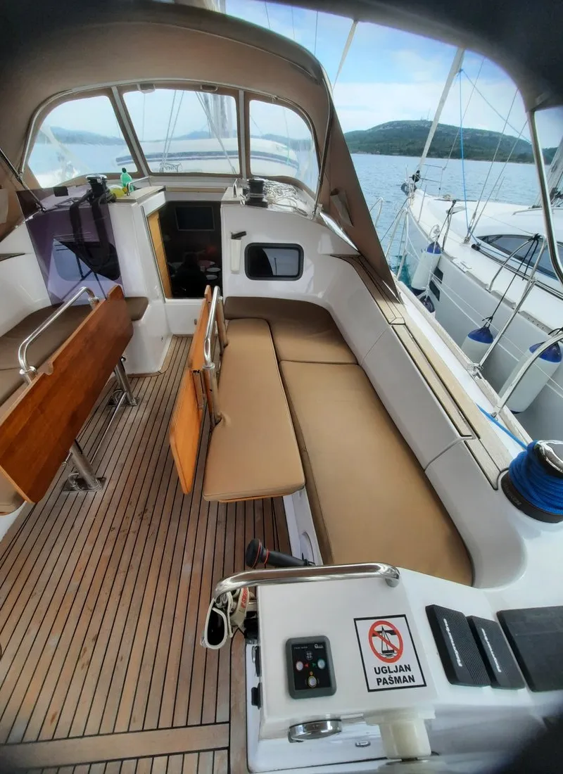 Deck of Vikki, a Elan Impression 45.1 sailboat at Pirovac, Croatia
