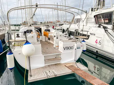 Deck of Vikki, a Elan Impression 45.1 sailboat at Pirovac, Croatia