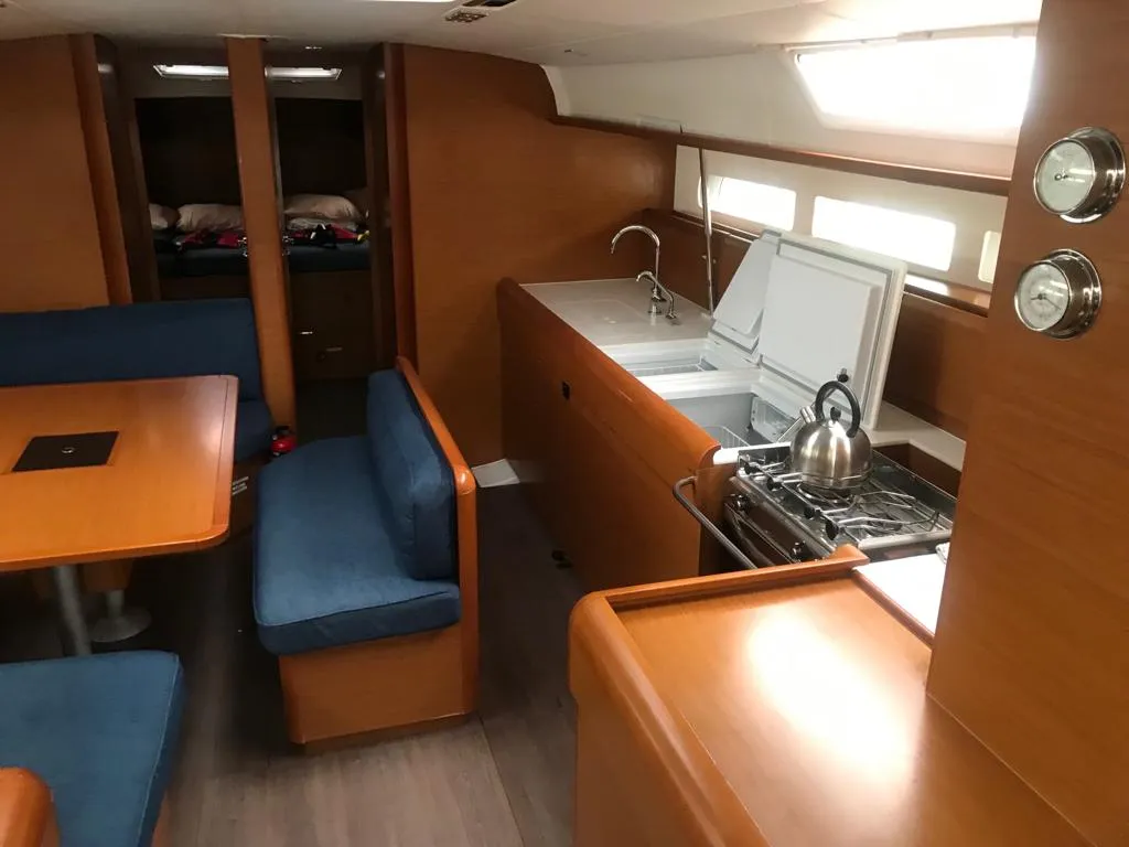 Galley of Alboran Jerez (Majorca), a Jeanneau Sun Odyssey 519 sailboat at es Jonquet, Spain