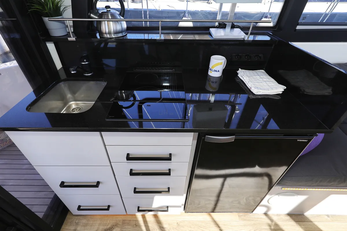 Galley of Nanda, a Cobra Yachts Futura 40 Grand Horizon motor yacht at Punat, Croatia