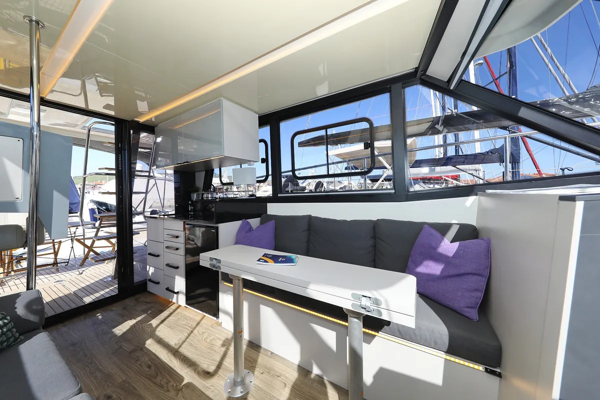 Salon of Nanda, a Cobra Yachts Futura 40 Grand Horizon motor yacht at Punat, Croatia