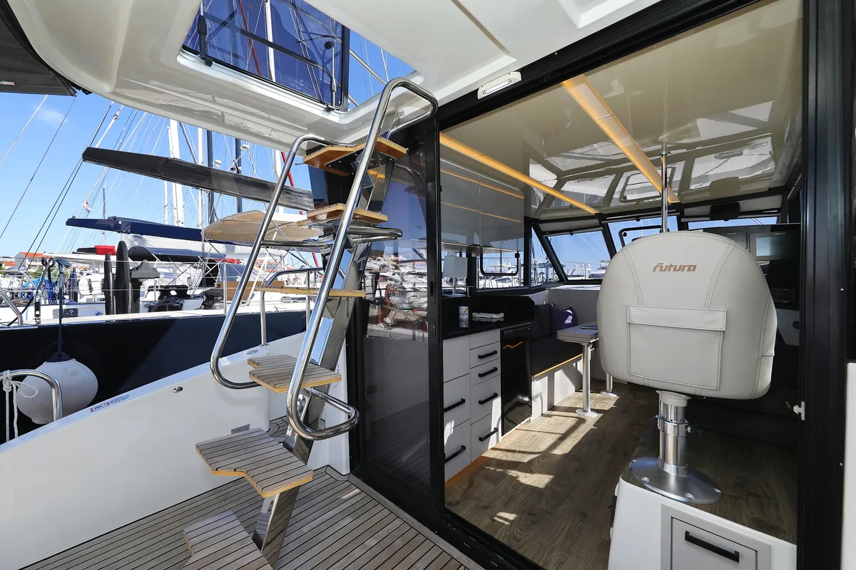 Deck of Nanda, a Cobra Yachts Futura 40 Grand Horizon motor yacht at Punat, Croatia