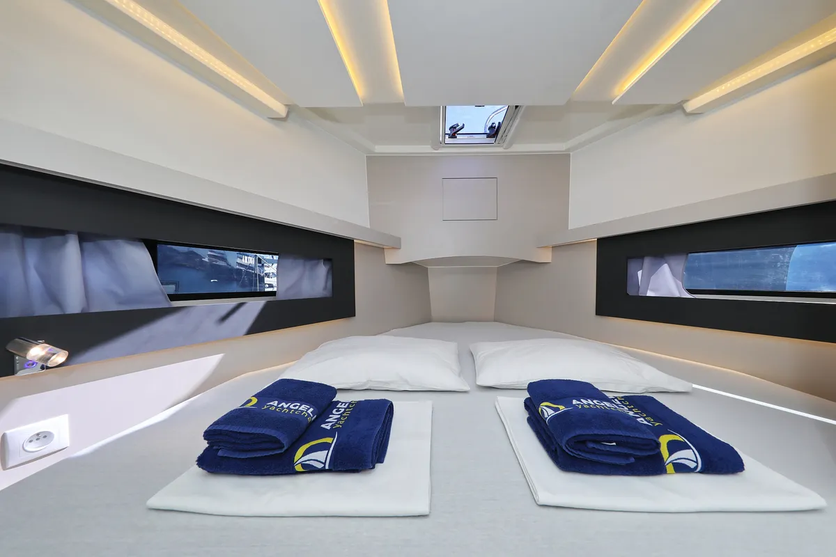 Cabin on Nanda, a Cobra Yachts Futura 40 Grand Horizon motor yacht at Punat, Croatia