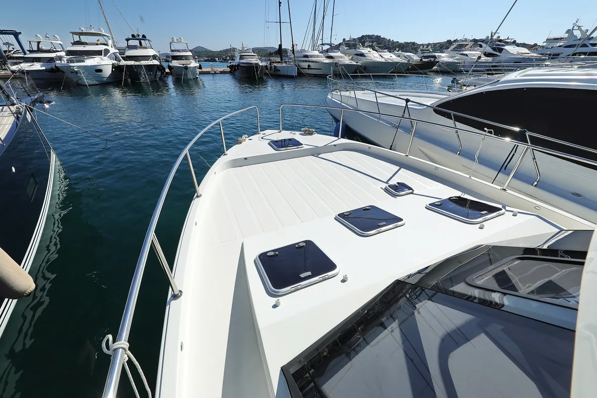 Deck of Nanda, a Cobra Yachts Futura 40 Grand Horizon motor yacht at Punat, Croatia