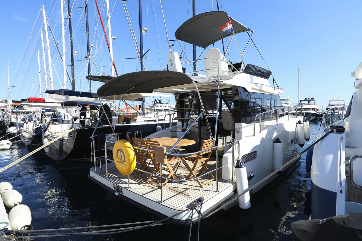 Exterior view of Nanda, a Cobra Yachts Futura 40 Grand Horizon motor yacht at Punat, Croatia