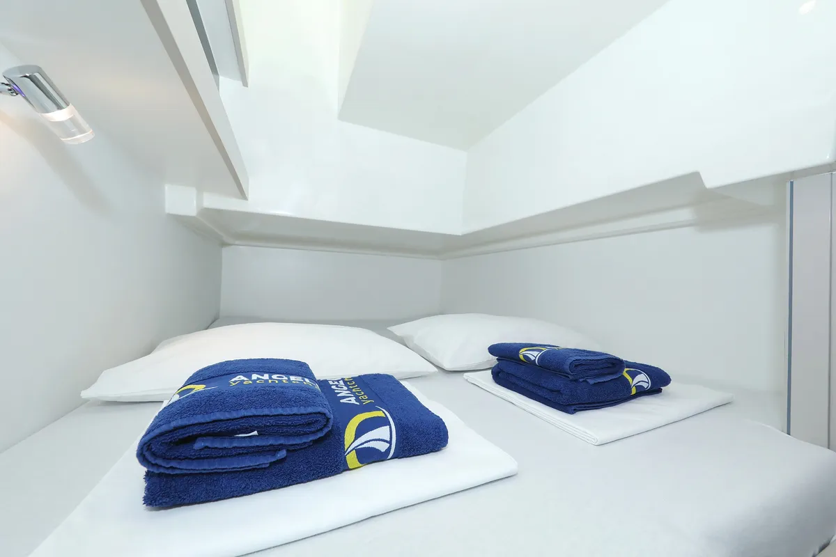 Cabin on Nanda, a Cobra Yachts Futura 40 Grand Horizon motor yacht at Punat, Croatia