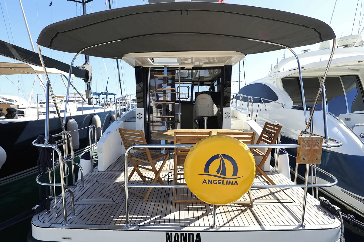 Deck of Nanda, a Cobra Yachts Futura 40 Grand Horizon motor yacht at Punat, Croatia