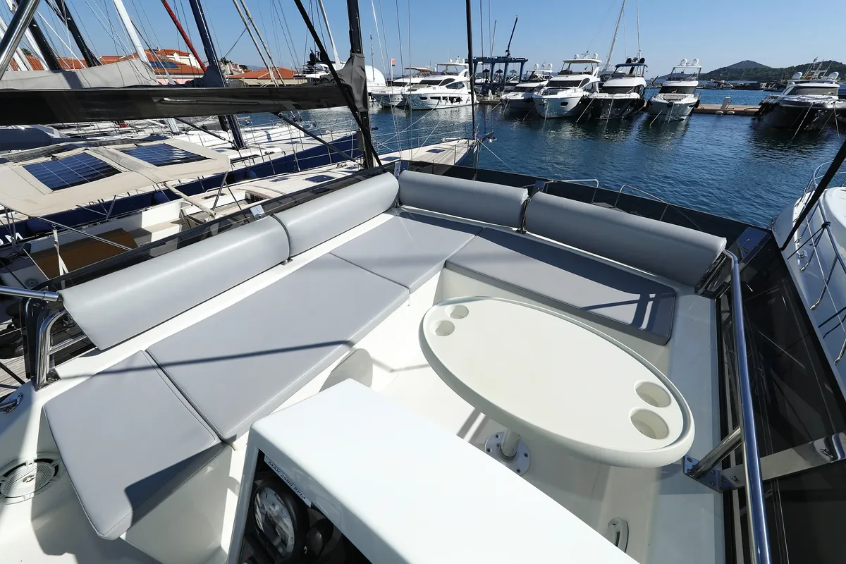 Deck of Nanda, a Cobra Yachts Futura 40 Grand Horizon motor yacht at Punat, Croatia