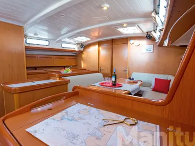 Salon of Manitu, a Beneteau Cyclades 50.5 sailboat at Athens, Greece