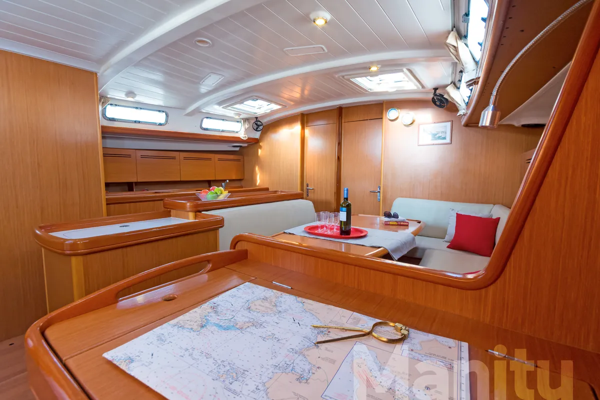 Salon of Manitu, a Beneteau Cyclades 50.5 sailboat at Athens, Greece