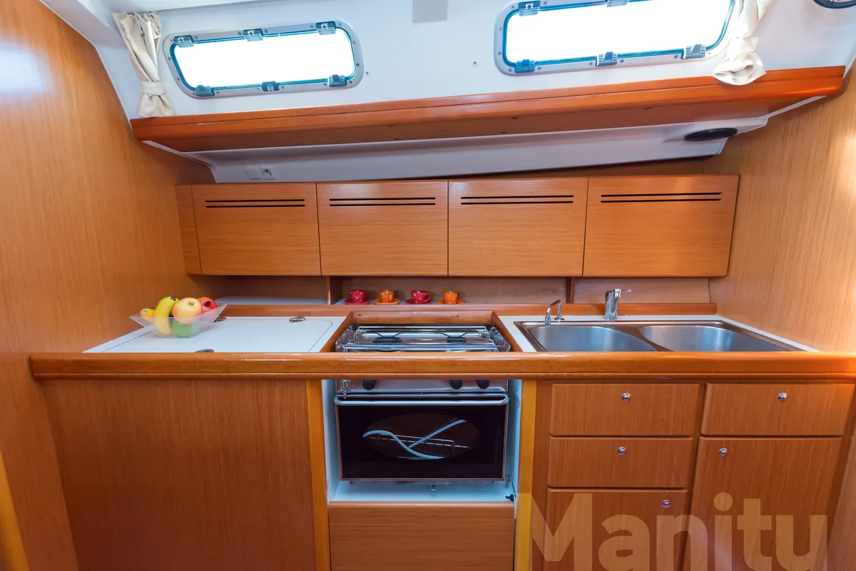 Galley of Manitu, a Beneteau Cyclades 50.5 sailboat at Athens, Greece