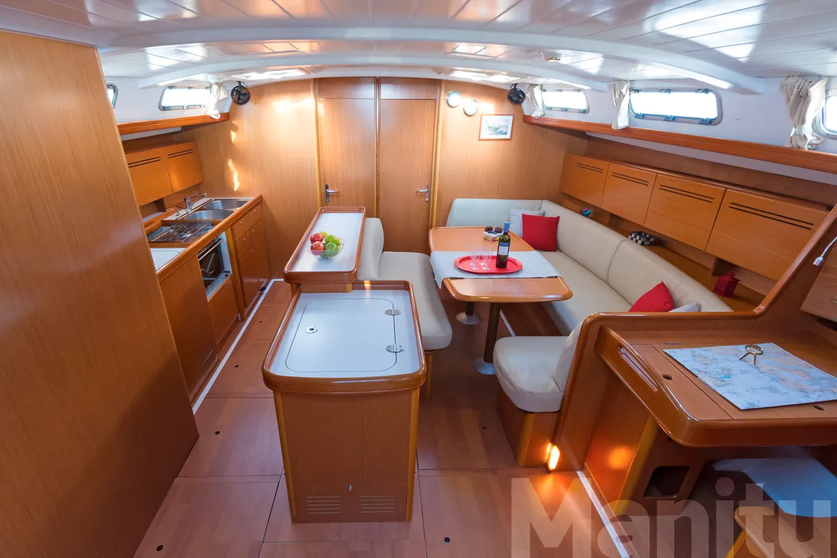 Salon of Manitu, a Beneteau Cyclades 50.5 sailboat at Athens, Greece