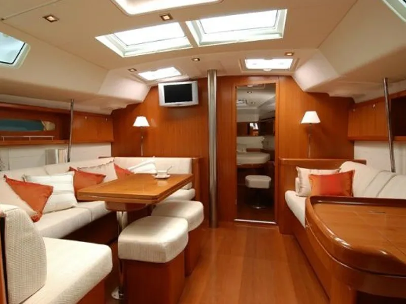 Salon of Manitu, a Beneteau Cyclades 50.5 sailboat at Athens, Greece