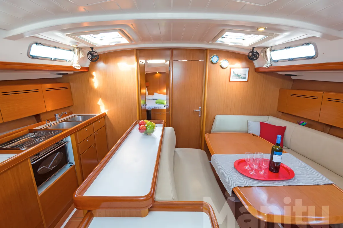 Salon of Manitu, a Beneteau Cyclades 50.5 sailboat at Athens, Greece