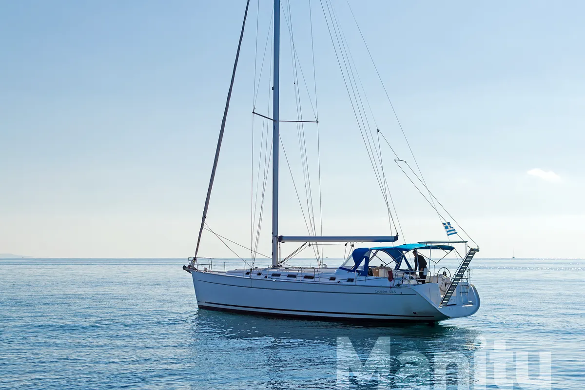 Exterior view of Manitu, a Beneteau Cyclades 50.5 sailboat at Athens, Greece