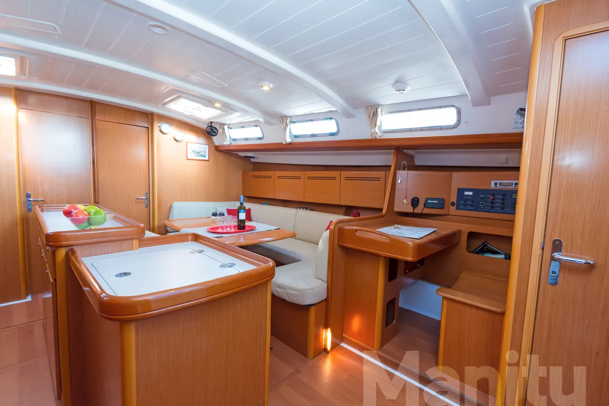 Salon of Manitu, a Beneteau Cyclades 50.5 sailboat at Athens, Greece