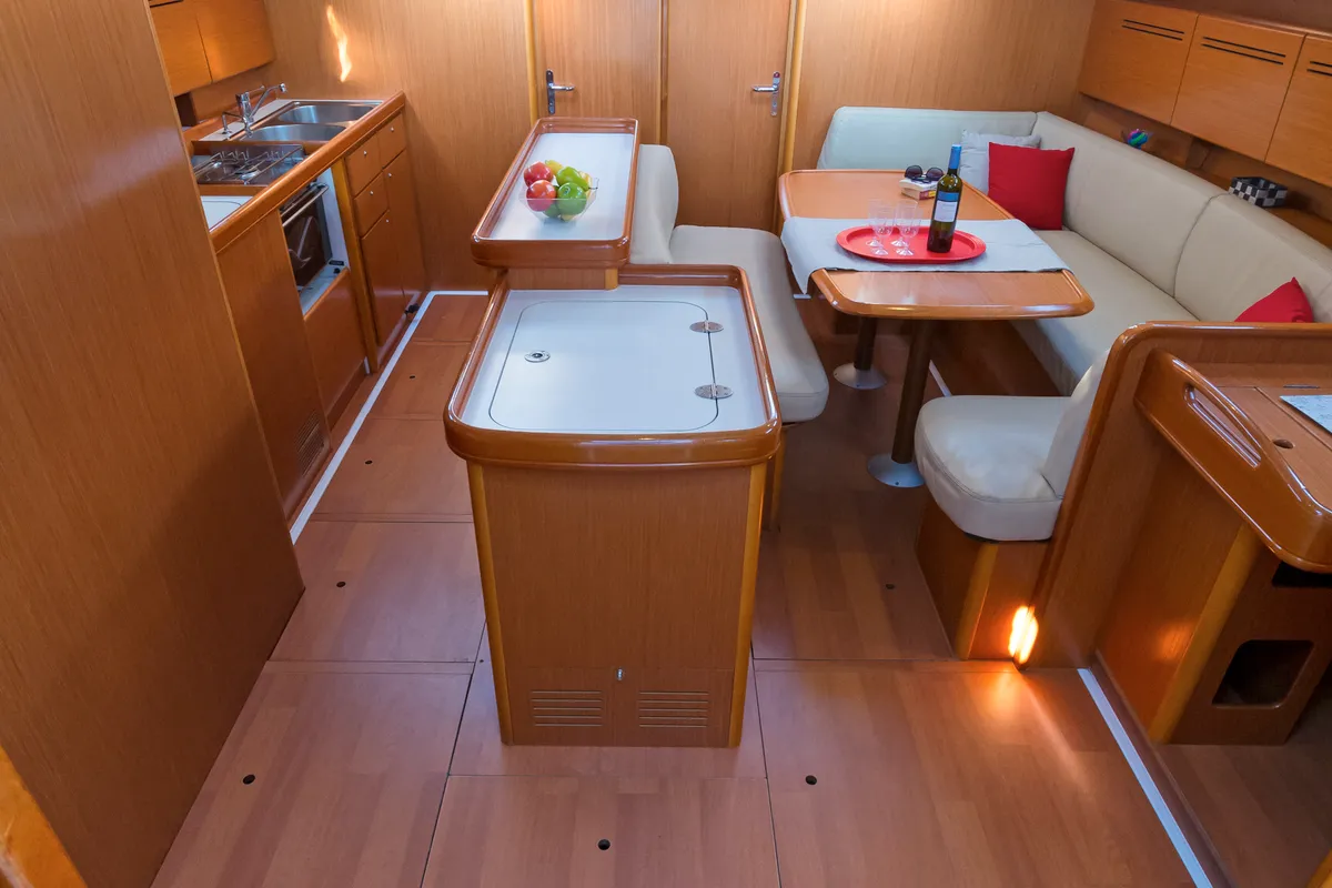 Salon of Manitu, a Beneteau Cyclades 50.5 sailboat at Athens, Greece
