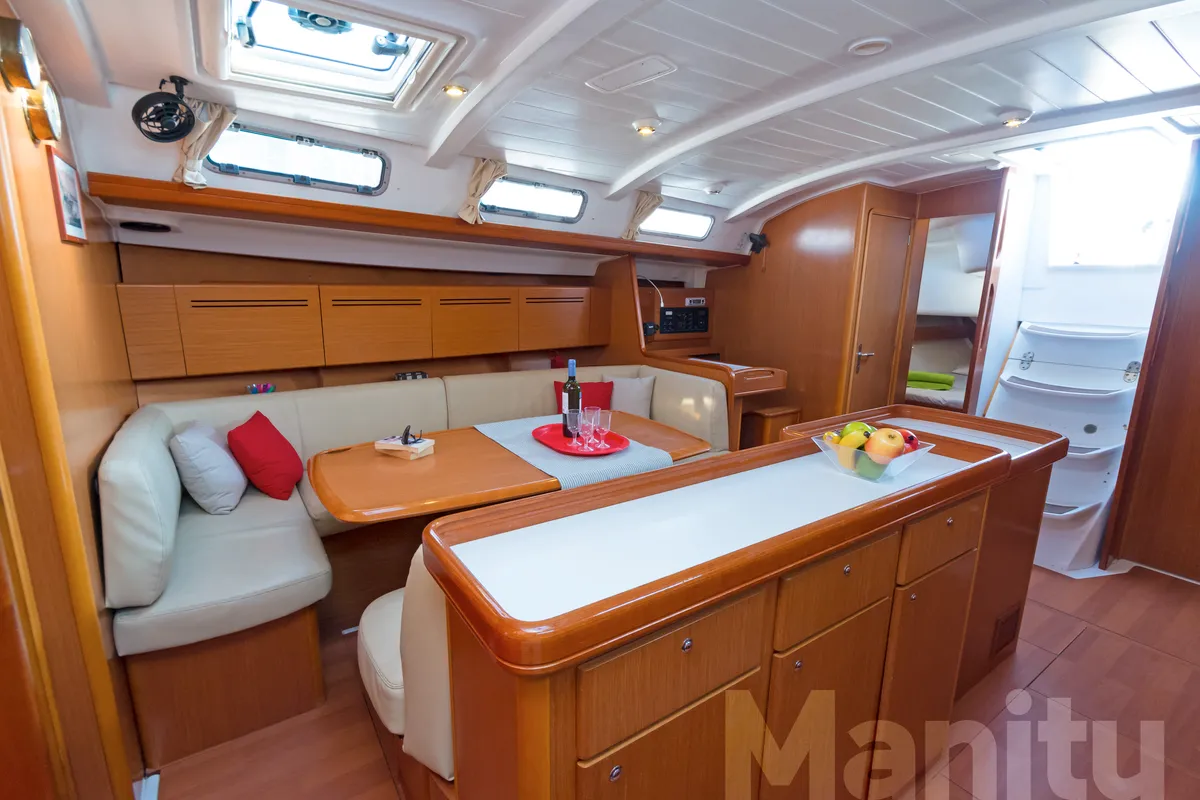 Salon of Manitu, a Beneteau Cyclades 50.5 sailboat at Athens, Greece