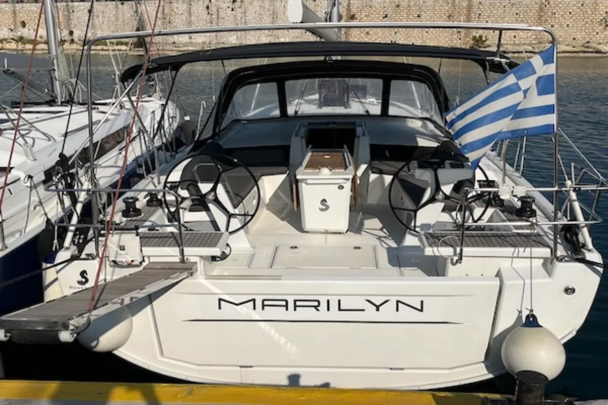 Exterior view of Marilyn, a Beneteau Oceanis 46.1 sailboat at Athens, Greece
