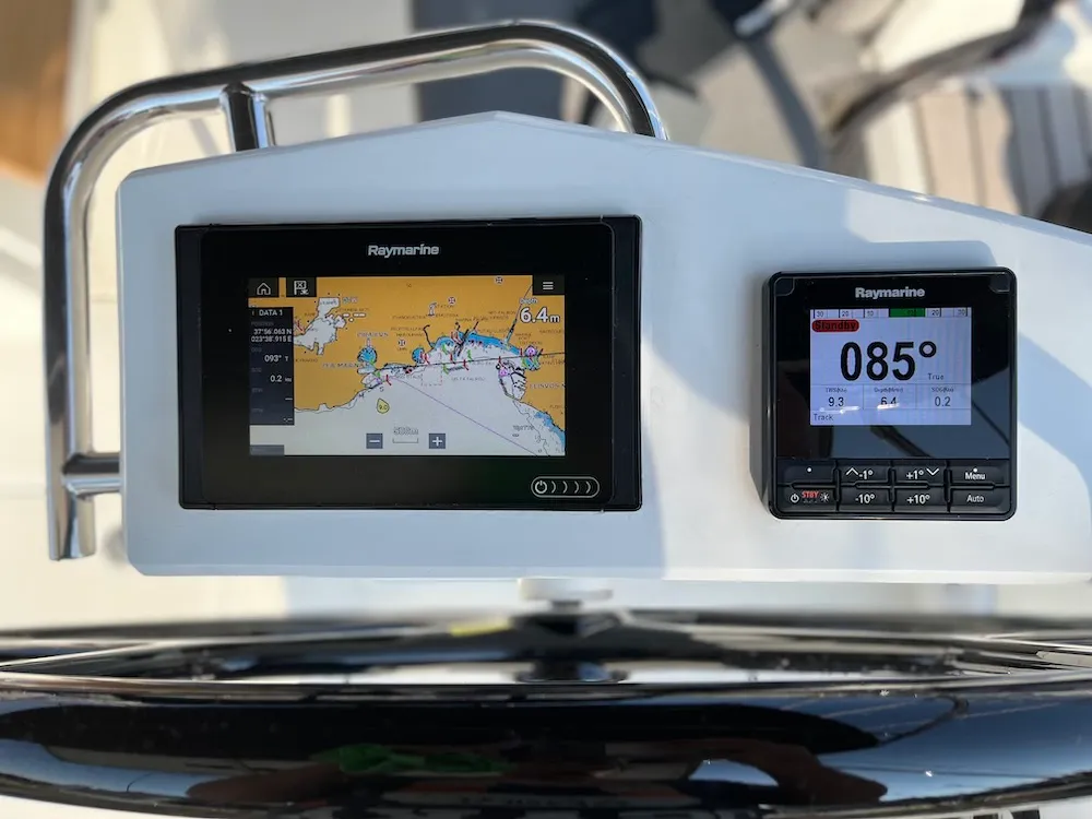 Cockpit of Marilyn, a Beneteau Oceanis 46.1 sailboat at Athens, Greece