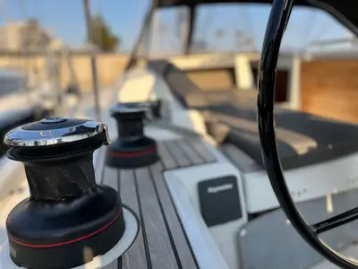 Deck of Marilyn, a Beneteau Oceanis 46.1 sailboat at Athens, Greece