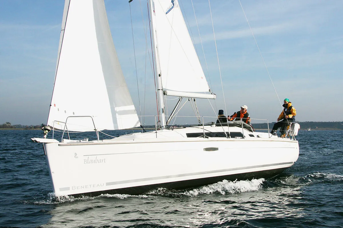 Exterior view of Blaubart, a Beneteau Oceanis 34 sailboat at Flensburg, Germany