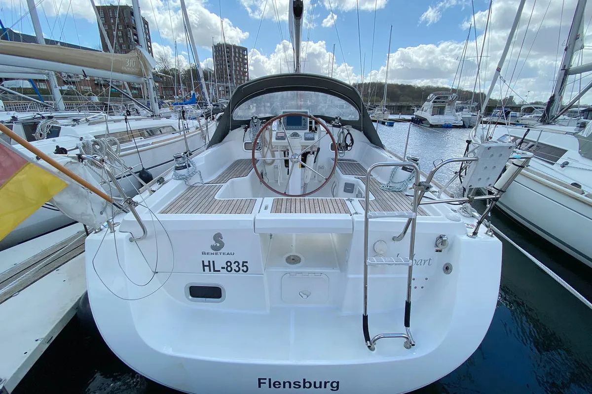 Cockpit of Blaubart, a Beneteau Oceanis 34 sailboat at Flensburg, Germany