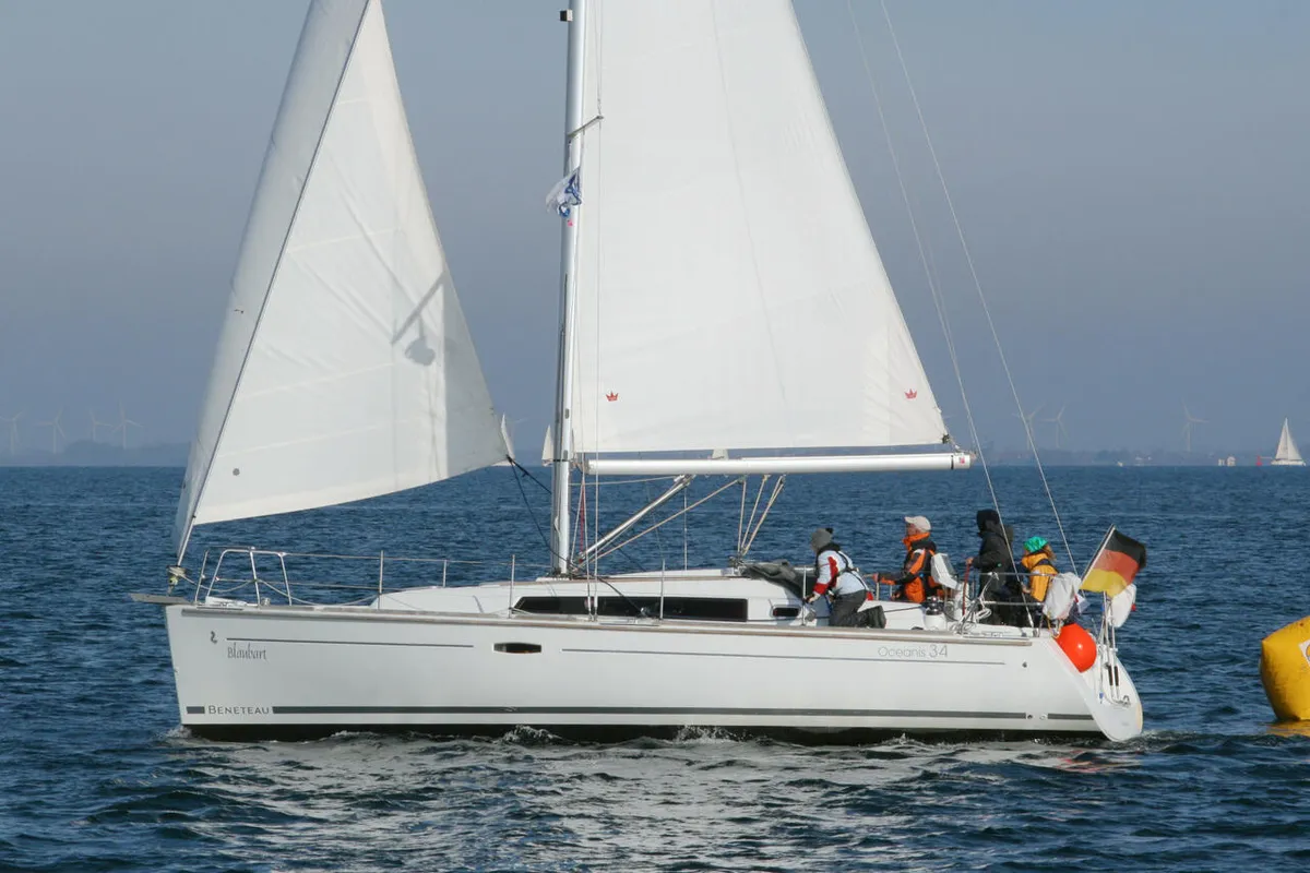 Exterior view of Blaubart, a Beneteau Oceanis 34 sailboat at Flensburg, Germany
