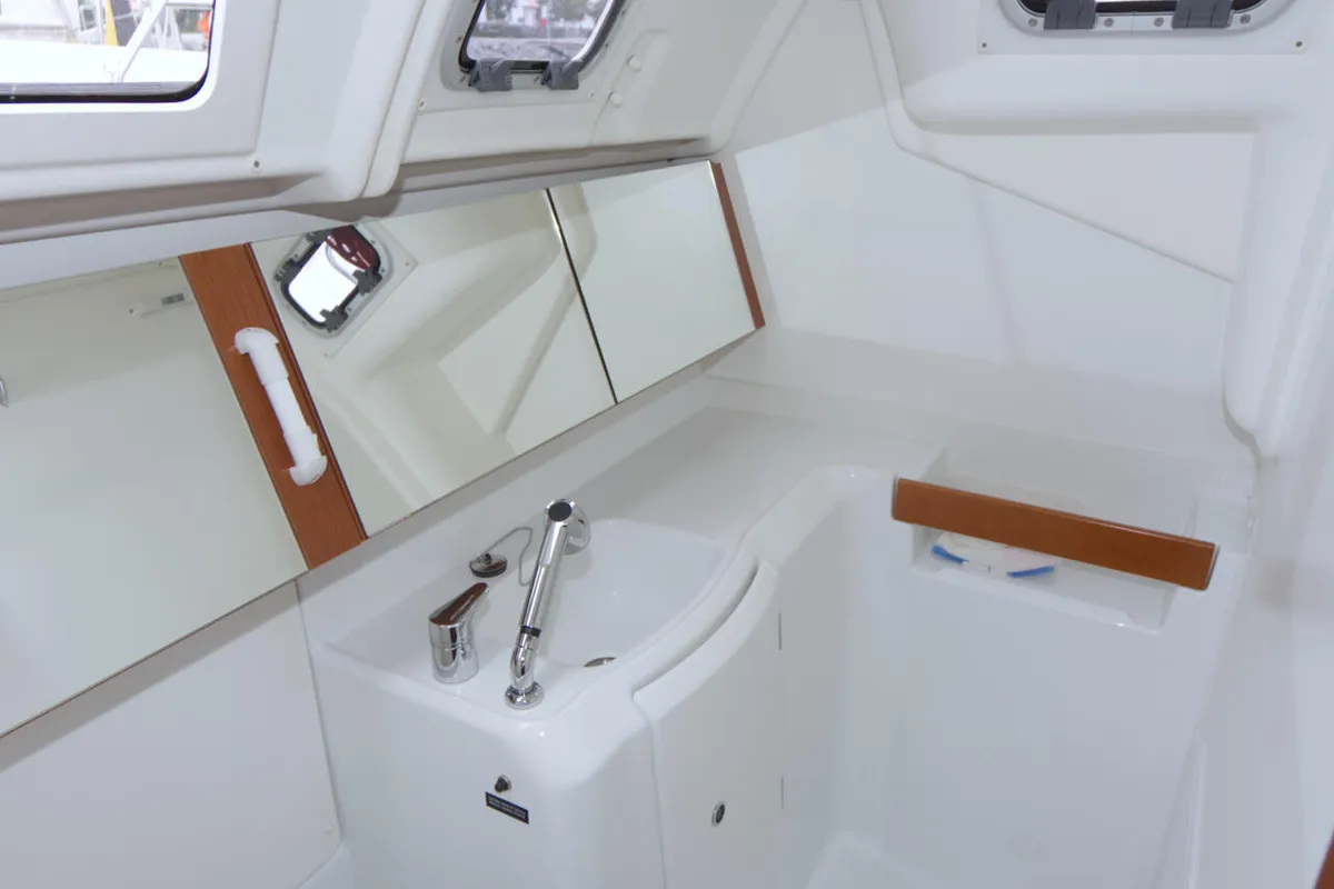 Head on Blaubart, a Beneteau Oceanis 34 sailboat at Flensburg, Germany
