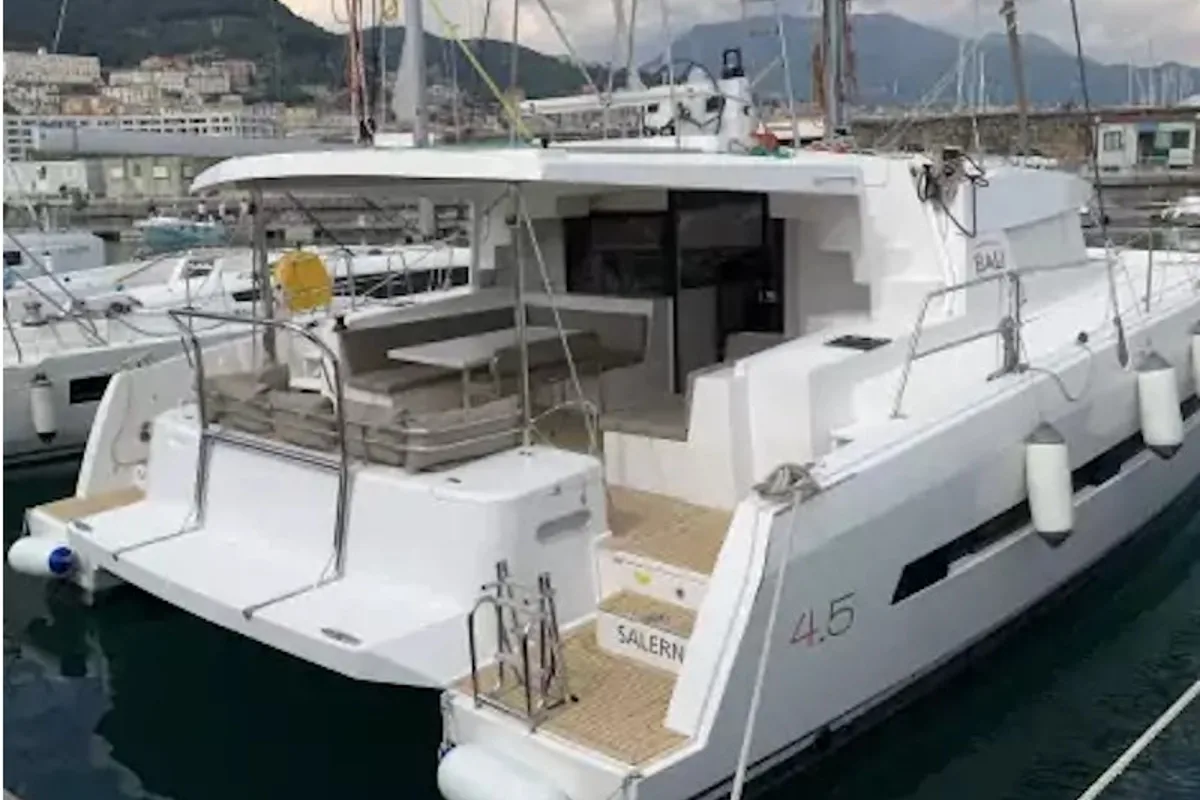 Exterior view of Sadalbari, a Bali 4.5 FLY catamaran at Salerno, Italy