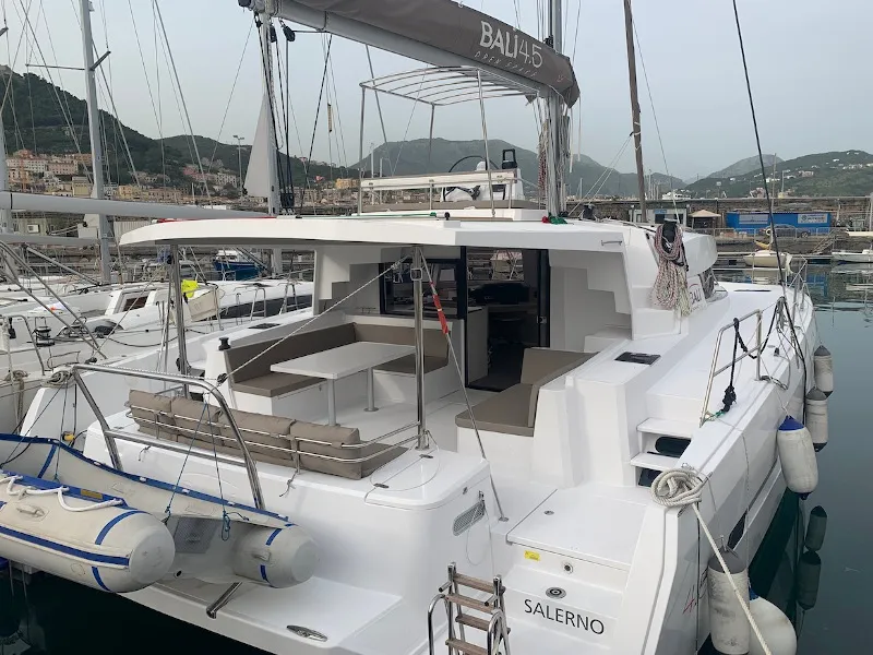 Exterior view of Sadalbari, a Bali 4.5 FLY catamaran at Salerno, Italy