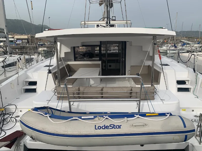Exterior view of Sadalbari, a Bali 4.5 FLY catamaran at Salerno, Italy