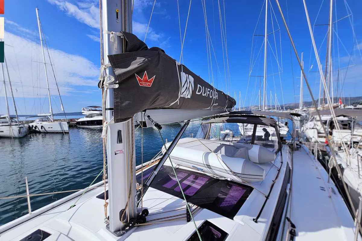 Deck of Dufour 530, a sailboat at Kaštela, Croatia