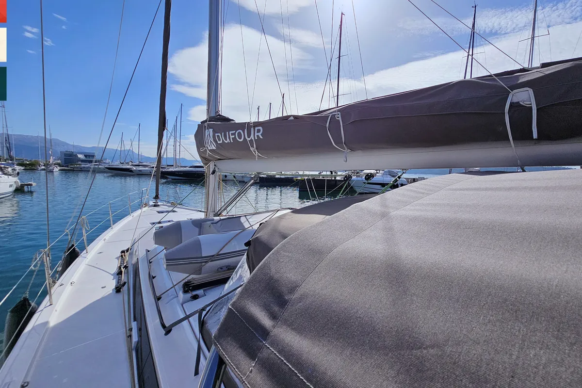 Deck of Dufour 530, a sailboat at Kaštela, Croatia