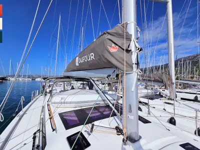 Deck of Dufour 530, a sailboat at Kaštela, Croatia