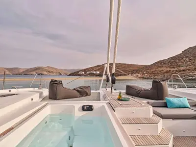 Dolly, a Fountaine Pajot Alegria 67 catamaran at Municipal Unit of Nea Peramos, Greece