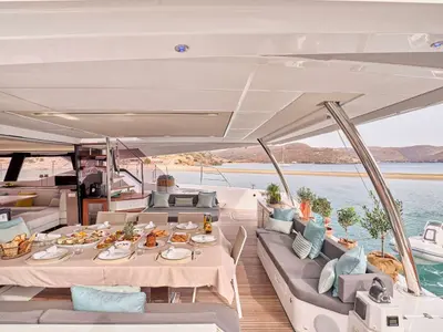Dolly, a Fountaine Pajot Alegria 67 catamaran at Municipal Unit of Nea Peramos, Greece