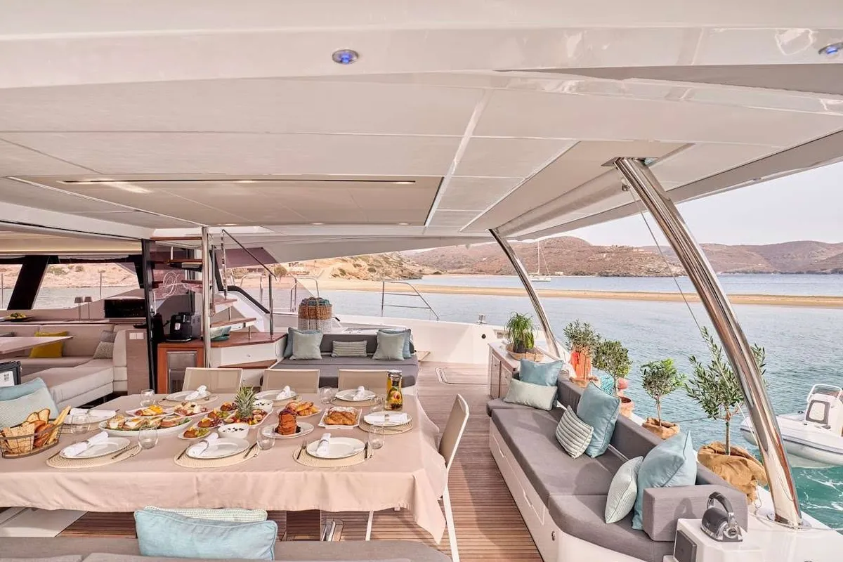 Dolly, a Fountaine Pajot Alegria 67 catamaran at Municipal Unit of Nea Peramos, Greece