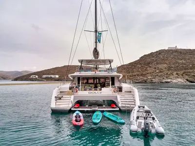 Dolly, a Fountaine Pajot Alegria 67 catamaran at Municipal Unit of Nea Peramos, Greece