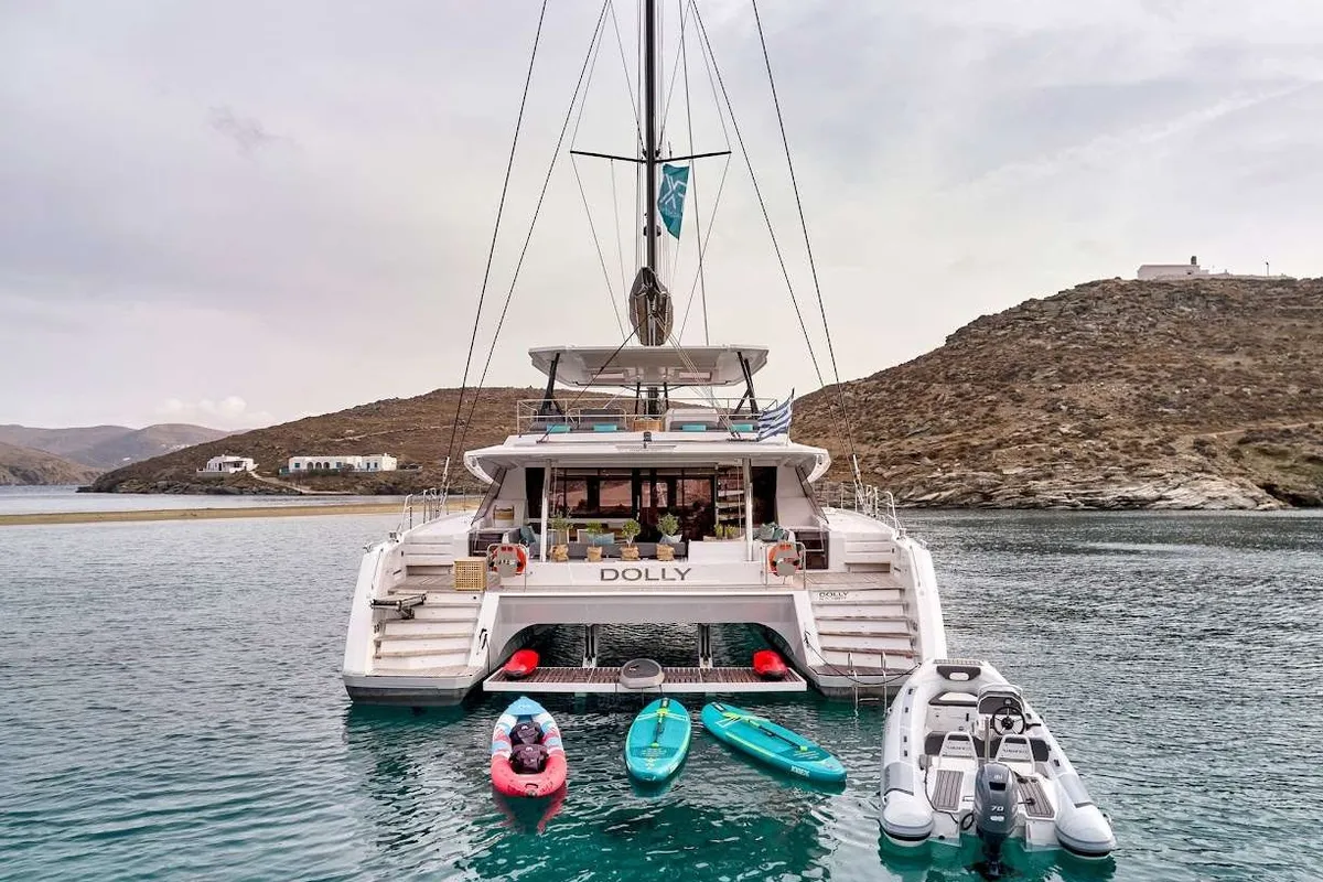 Dolly, a Fountaine Pajot Alegria 67 catamaran at Municipal Unit of Nea Peramos, Greece