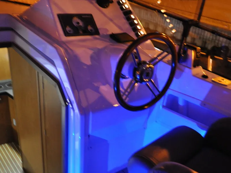 Cockpit of Tes 393 Illuminatus, a Tes 393 Illuminatus motorboat at Wilkasy, Poland