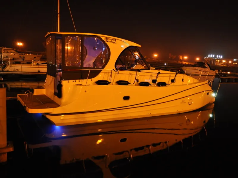 Exterior view of Tes 393 Illuminatus, a Tes 393 Illuminatus motorboat at Wilkasy, Poland